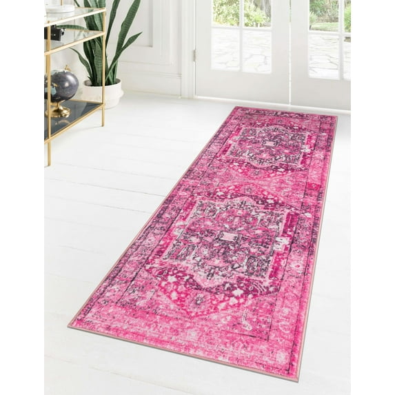 Rugs.com Medina Collection Rug – 13 Ft Runner Plumrose Pink Medium Rug Perfect For Hallways, Entryways