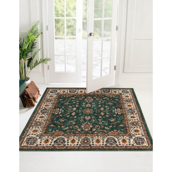 Rugs.com Medina Collection Rug – 3 Ft Square Emerald Green Medium Rug Perfect For Living Rooms, Kitchens, Entryways