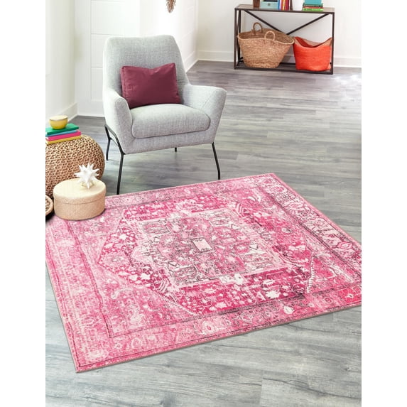 Rugs.com Medina Collection Rug – 3 Ft Square Plumrose Pink Medium Rug Perfect For Living Rooms, Kitchens, Entryways