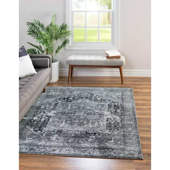 Rugs.com Medina Collection Rug – 3' x 5' Steel Gray Medium Rug Perfect For Entryways, Kitchens, Breakfast Nooks, Accent Pieces