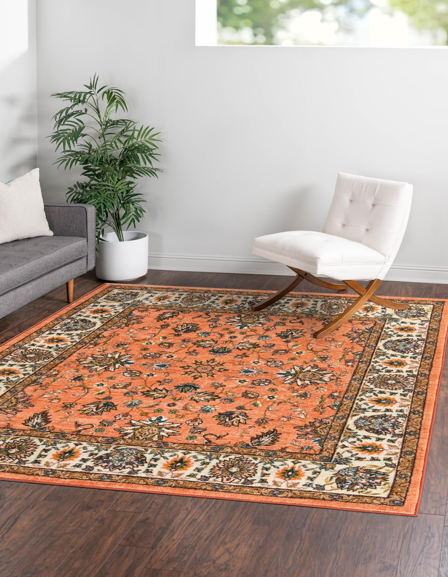Medina 5'3" Square Orange and Blue Synthetic Medallion Rug