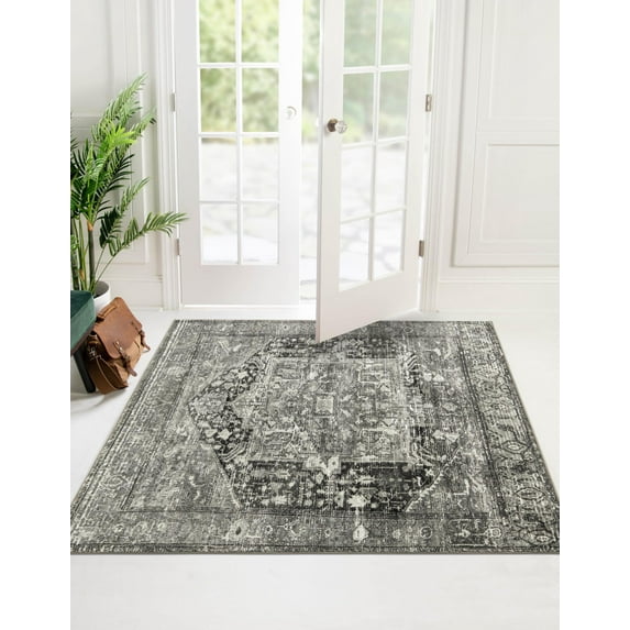 Rugs.com Medina Collection Rug – 5 Ft Square Steel Gray Medium Rug Perfect For Living Rooms, Kitchens, Entryways