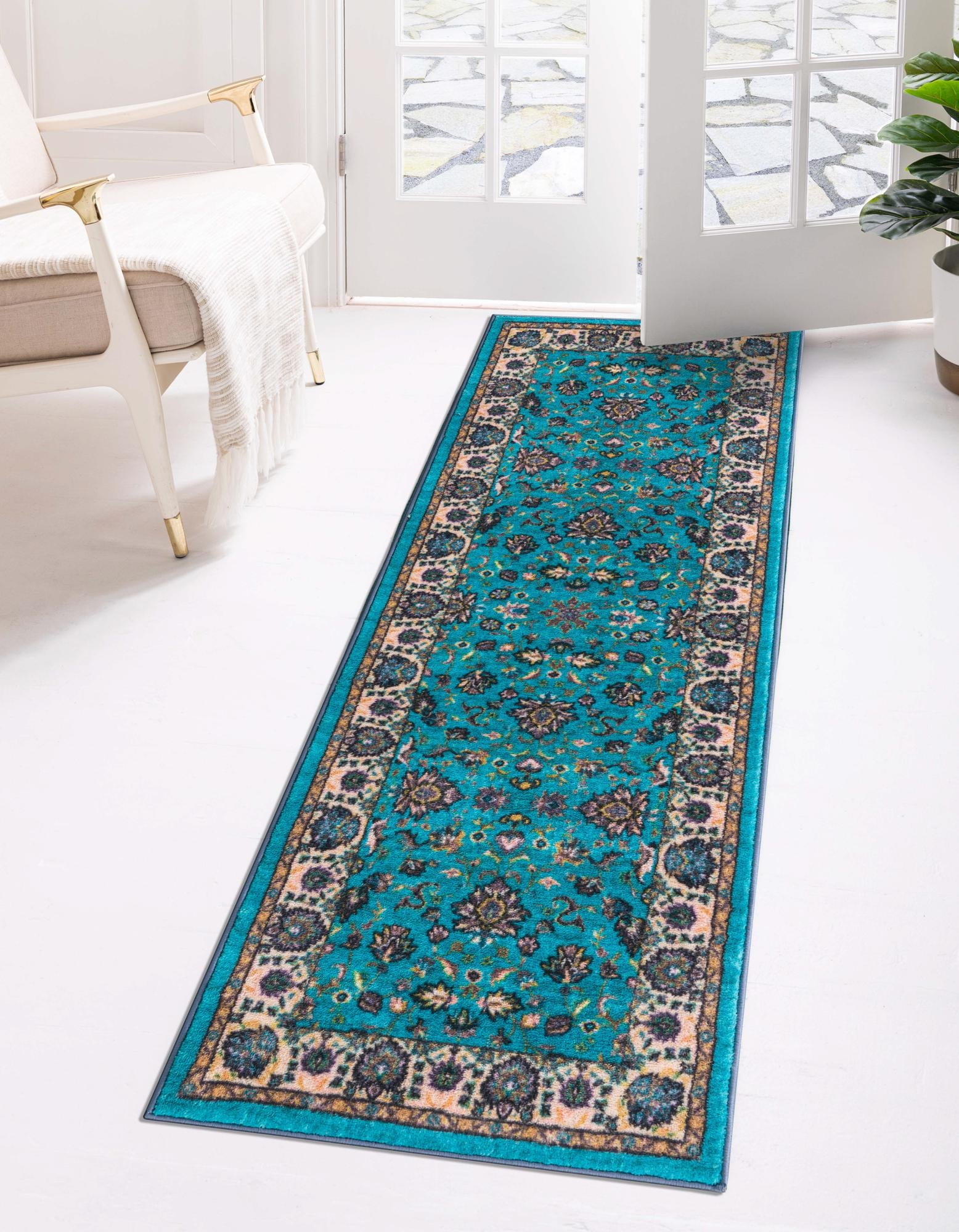 Rugs.com Medina Collection Rug – 6 Ft Runner Arctic Aqua Blue Medium Rug Perfect For Hallways, Entryways