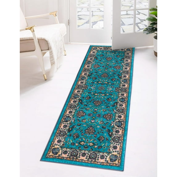 Rugs.com Medina Collection Rug – 6 Ft Runner Arctic Aqua Blue Medium Rug Perfect For Hallways, Entryways
