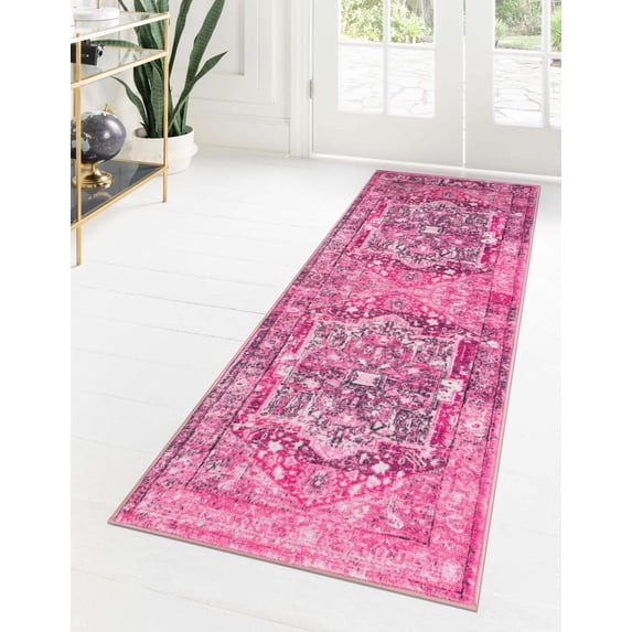 Rugs.com Medina Collection Rug – 8 Ft Runner Plumrose Pink Medium Rug Perfect For Hallways, Entryways