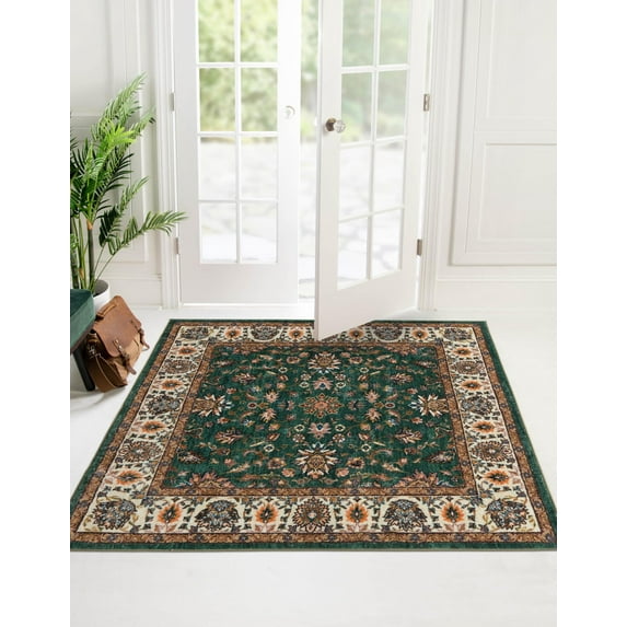 Rugs.com Medina Collection Rug – 8 Ft Square Emerald Green Medium Rug Perfect For Living Rooms, Kitchens, Entryways