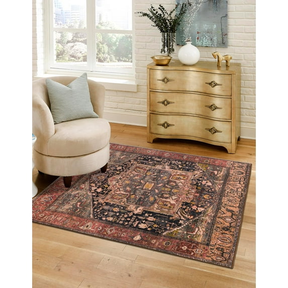 Rugs.com Medina Collection Rug – 8 Ft Square Muted Rust Medium Rug Perfect For Living Rooms, Kitchens, Entryways