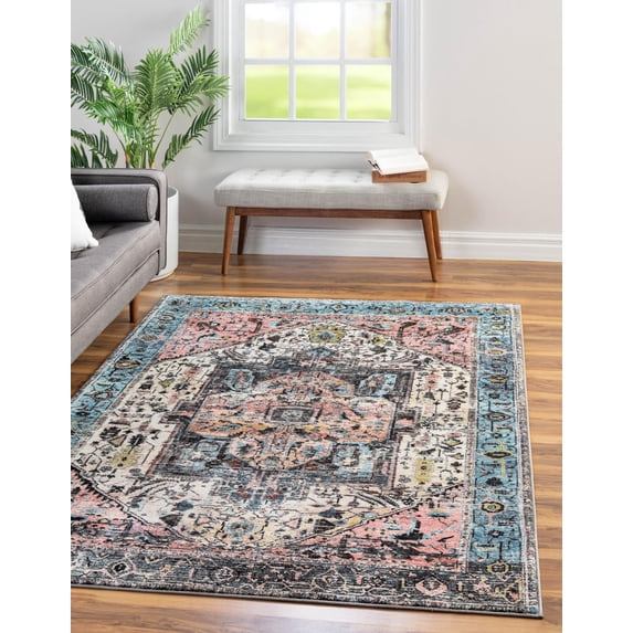 Rugs.com Medina Collection Rug – 8' x 10' Powder Blue Medium Rug Perfect For Living Rooms, Large Dining Rooms, Open Floorplans