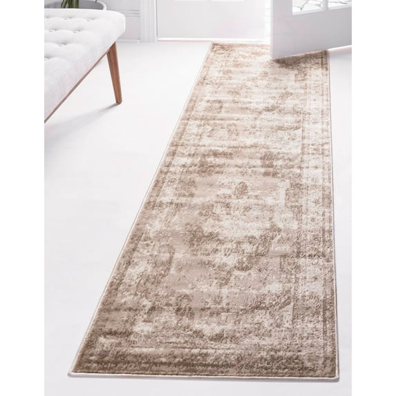 Rugs.com Monte Carlo Collection Rug – 2' x 13' Runner Beige Medium Rug Perfect For Living Rooms, Large Dining Rooms, Open Floorplans
