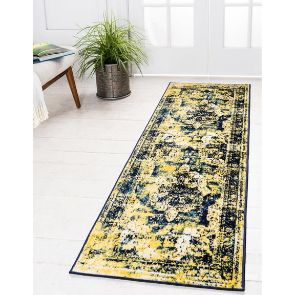Rugs.com Monte Carlo Collection Rug – 2' x 13' Runner Navy Blue Medium Rug Perfect For Living Rooms, Large Dining Rooms, Open Floorplans