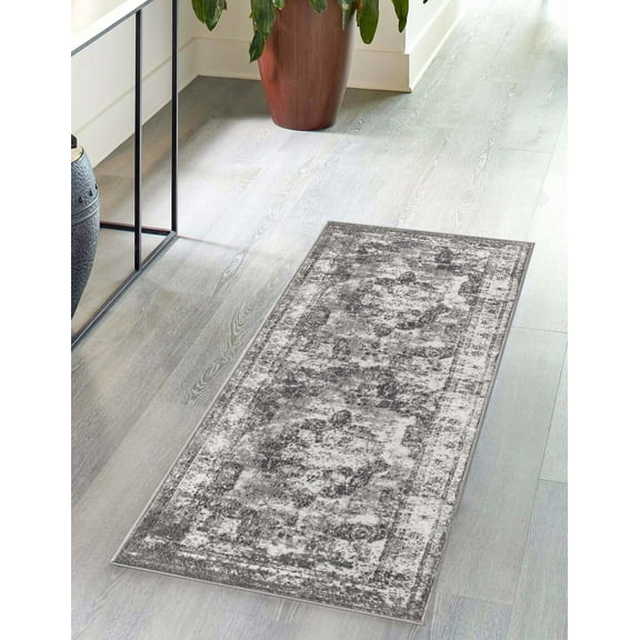 Rugs.com Monte Carlo Collection Rug – 2' x 8' Runner Gray Medium Rug Perfect For Living Rooms, Large Dining Rooms, Open Floorplans