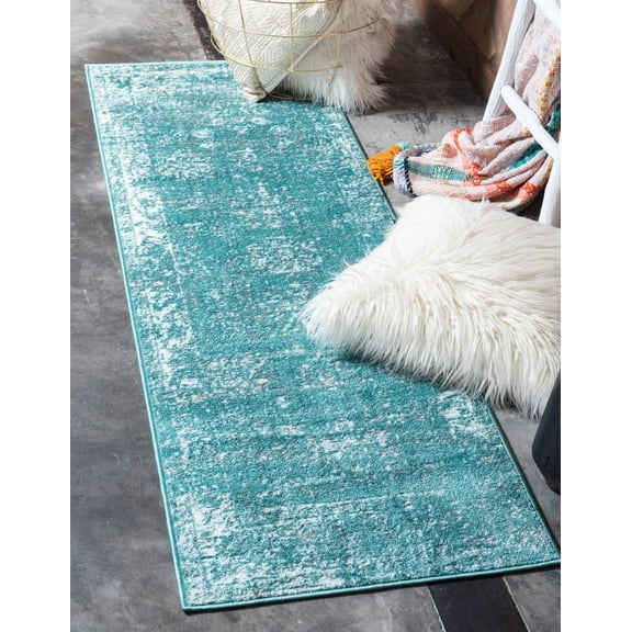 Rugs.com Monte Carlo Collection Rug – 2' x 9' 10 Runner Turquoise Medium Rug Perfect For Living Rooms, Large Dining Rooms, Open Floorplans