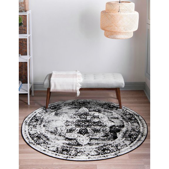 Rugs.com Monte Carlo Collection Rug 3' 3 Round Black Medium Rug Perfect For Kitchens, Dining Rooms
