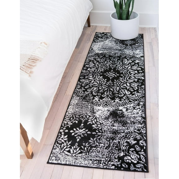 Rugs.com Monte Carlo Collection Rug  3' 3 x 16' 5 Runner Black Medium Rug Perfect For Living Rooms, Large Dining Rooms, Open Floorplans