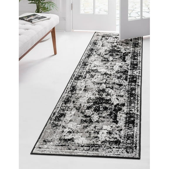 Rugs.com Monte Carlo Collection Rug  3' 3 x 16' 5 Runner Black Medium Rug Perfect For Living Rooms, Large Dining Rooms, Open Floorplans