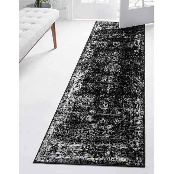 Rugs.com Monte Carlo Collection Rug  3' 3 x 16' 5 Runner Black Medium Rug Perfect For Living Rooms, Large Dining Rooms, Open Floorplans