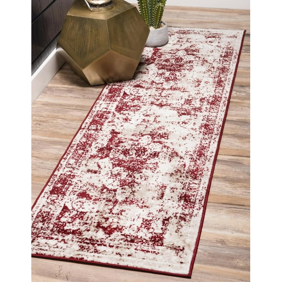 Rugs.com Monte Carlo Collection Rug – 3' 3 x 16' 5 Runner Burgundy Medium Rug Perfect For Living Rooms, Large Dining Rooms, Open Floorplans