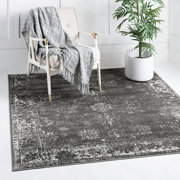 Rugs.com Monte Carlo Collection Rug 3' Square Dark Gray Medium Rug Perfect For Living Rooms, Kitchens, Entryways