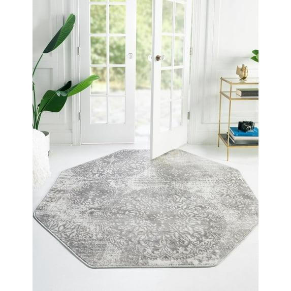 Rugs.com Monte Carlo Collection Rug – 4' Octagon Light Gray Medium Rug Perfect For Living Rooms, Kitchens, Entryways