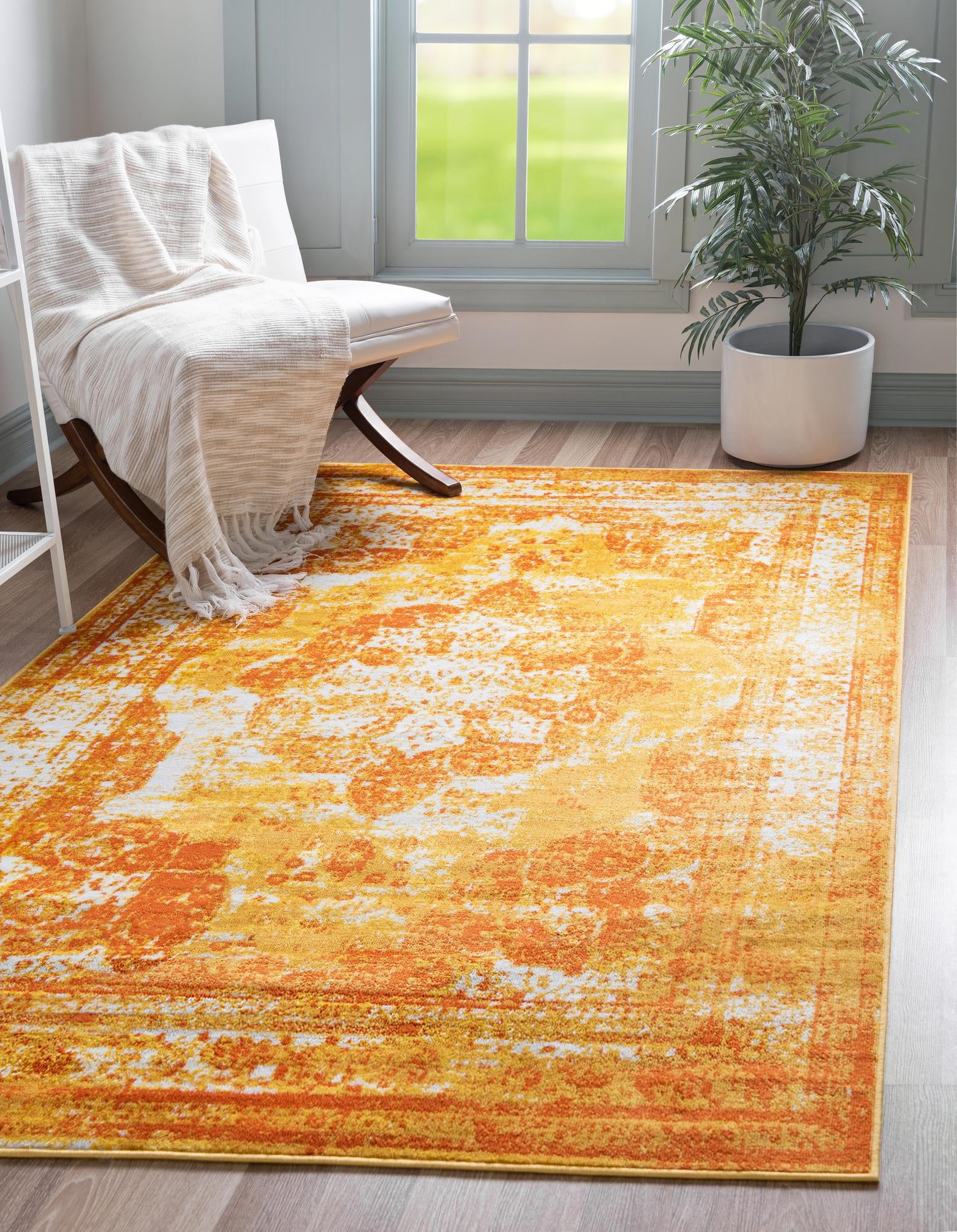 Vibrant Orange and Yellow Rectangular Synthetic Area Rug