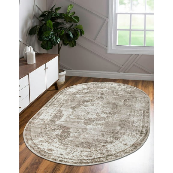 Rugs.com Monte Carlo Collection Rug – 4' x 6' Oval Beige Medium Rug Perfect For Living Rooms, Large Dining Rooms, Open Floorplans