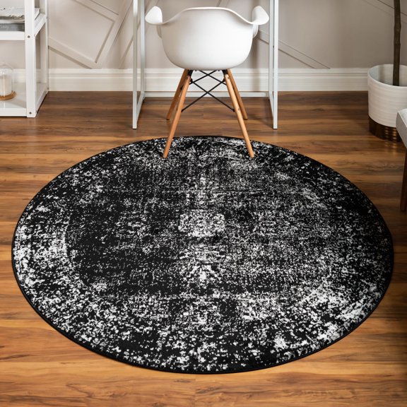 Rugs.com Monte Carlo Collection Rug 5' Round Black Medium Rug Perfect For Kitchens, Dining Rooms
