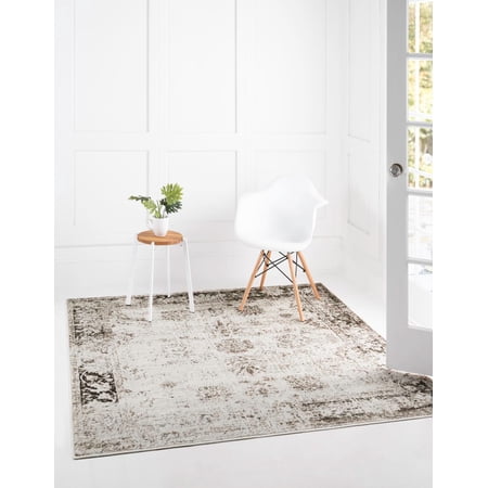 Rugs.com Monte Carlo Collection Rug – 5' Square Beige Medium Rug Perfect For Living Rooms, Kitchens, Entryways