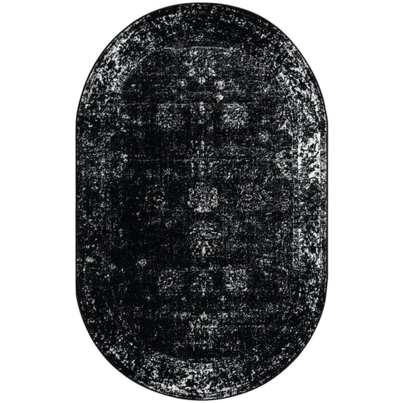 Rugs.com Monte Carlo Collection Rug – 5' x 8' Oval Black Medium Rug Perfect For Living Rooms, Large Dining Rooms, Open Floorplans