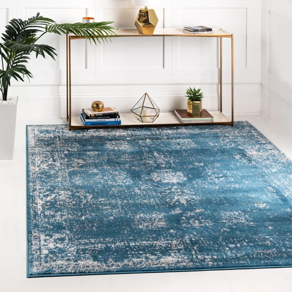 Rugs.com Monte Carlo Collection Rug 6' Square Blue Medium Rug Perfect For Living Rooms, Kitchens, Entryways