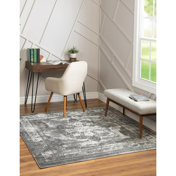Rugs.com Monte Carlo Collection Rug – 6' Square Gray Medium Rug Perfect For Living Rooms, Kitchens, Entryways