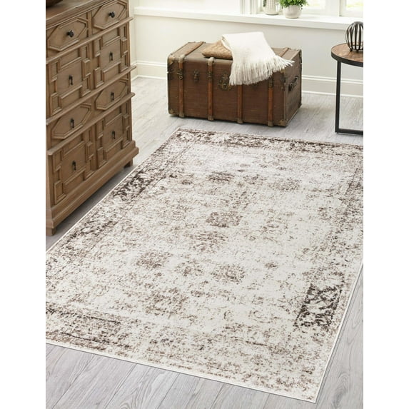 Rugs.com Monte Carlo Collection Rug – 6' x 9' Beige Medium Rug Perfect For Living Rooms, Large Dining Rooms, Open Floorplans