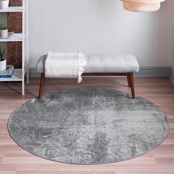 Rugs.com Monte Carlo Collection Rug 7' Round Dark Gray Medium Rug Perfect For Kitchens, Dining Rooms