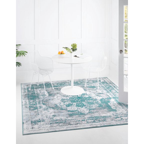 Rugs.com Monte Carlo Collection Rug 8' Square Turquoise Medium Rug Perfect For Living Rooms, Kitchens, Entryways