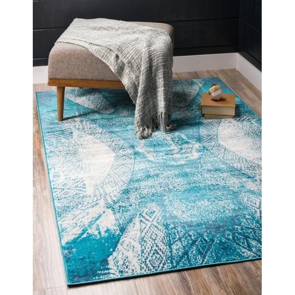 Rugs.com Monte Carlo Collection Rug 8' x 10' Turquoise Medium Rug Perfect For Living Rooms, Large Dining Rooms, Open Floorplans