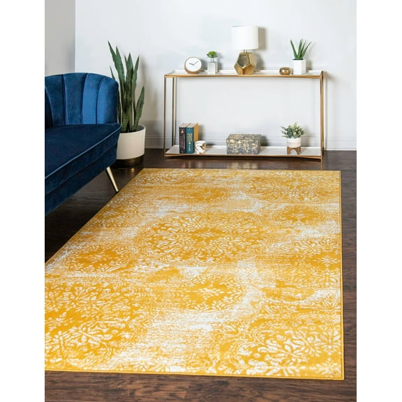 Rugs.com Monte Carlo Collection Rug – 8' x 10' Yellow Medium Rug Perfect For Living Rooms, Large Dining Rooms, Open Floorplans