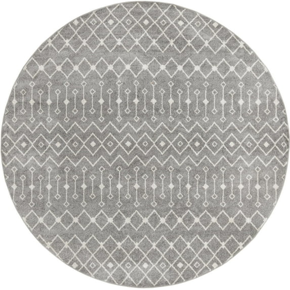 Rugs.com Moroccan Trellis Collection Rug – 10 Ft Round Gray Medium Rug Perfect For Kitchens, Dining Rooms