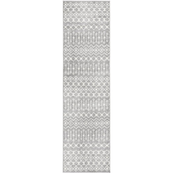 Rugs.com Moroccan Trellis Collection Rug – 10 Ft Runner Gray Medium Rug Perfect For Hallways, Entryways