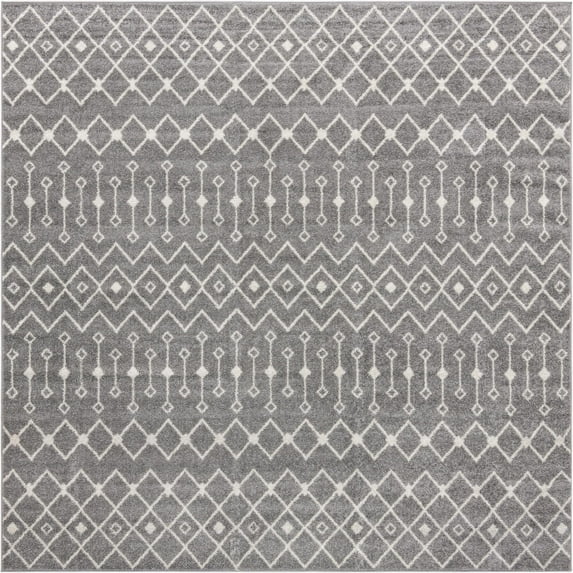 Rugs.com Moroccan Trellis Collection Rug – 10 Ft Square Gray Medium Rug Perfect For Living Rooms, Kitchens, Entryways