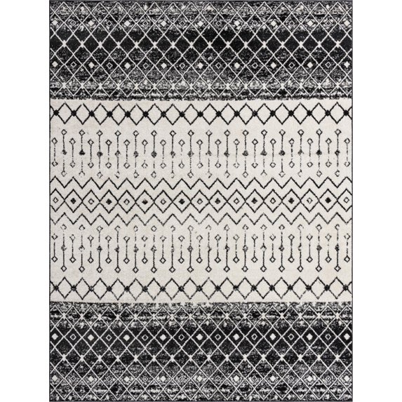 Rugs.com Moroccan Trellis Collection Rug – 10' x 13' Black And White Medium Rug Perfect For Living Rooms, Large Dining Rooms, Open Floorplans