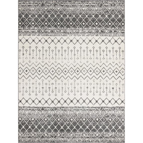 Rugs.com Moroccan Trellis Collection Rug – 10' x 13' Ivory And Gray Medium Rug Perfect For Living Rooms, Large Dining Rooms, Open Floorplans