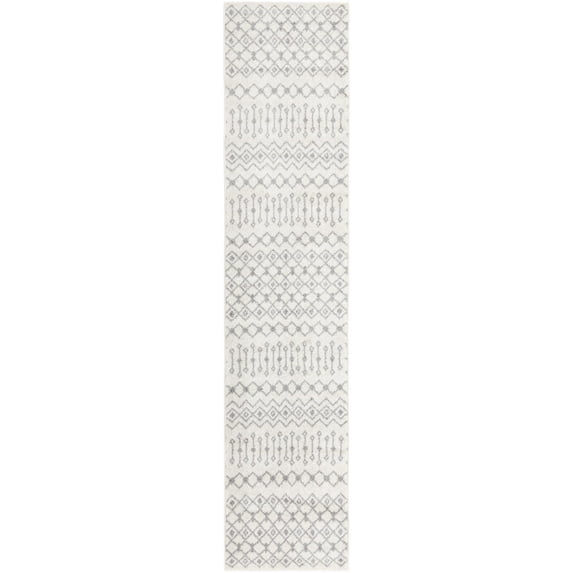 Rugs.com Moroccan Trellis Collection Rug – 12 Ft Runner Ivory And Gray Medium Rug Perfect For Hallways, Entryways