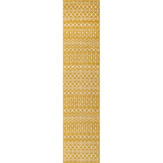 Rugs.com Moroccan Trellis Collection Rug – 12 Ft Runner Yellow Medium Rug Perfect For Hallways, Entryways