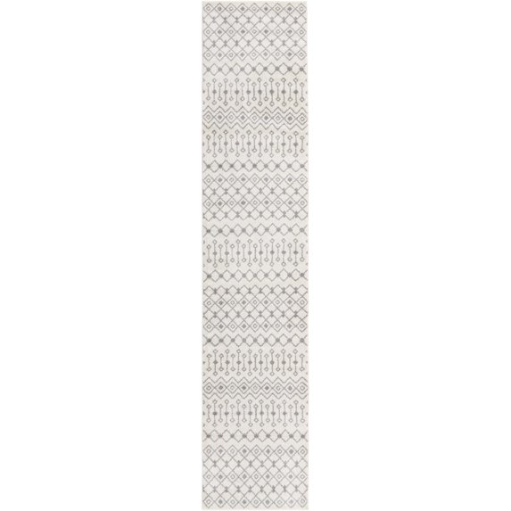 Rugs.com Moroccan Trellis Collection Rug – 16 Ft Runner Ivory And Gray Medium Rug Perfect For Hallways, Entryways