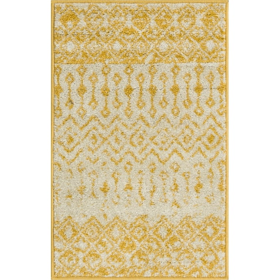 Rugs.com Moroccan Trellis Collection Rug – 2' x 3' Ivory And Yellow Medium Rug Perfect For Entryways, Kitchens, Breakfast Nooks, Accent Pieces