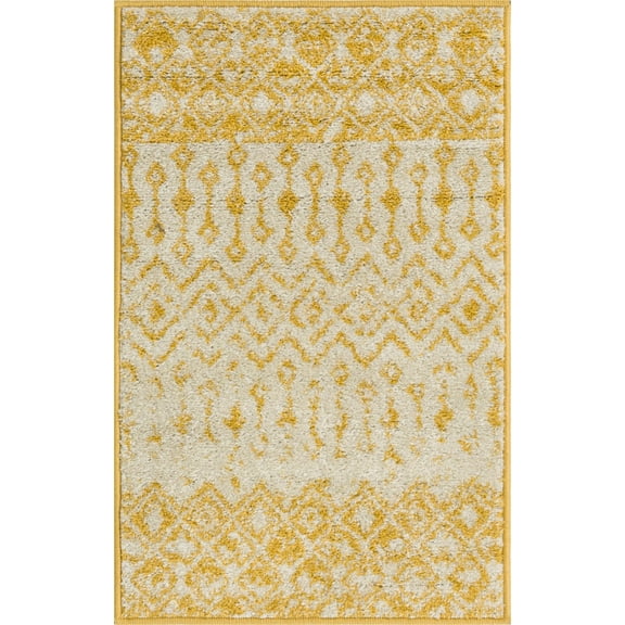 Rugs.com Moroccan Trellis Collection Rug – 2' x 3' Ivory And Yellow Medium Rug Perfect For Entryways, Kitchens, Breakfast Nooks, Accent Pieces