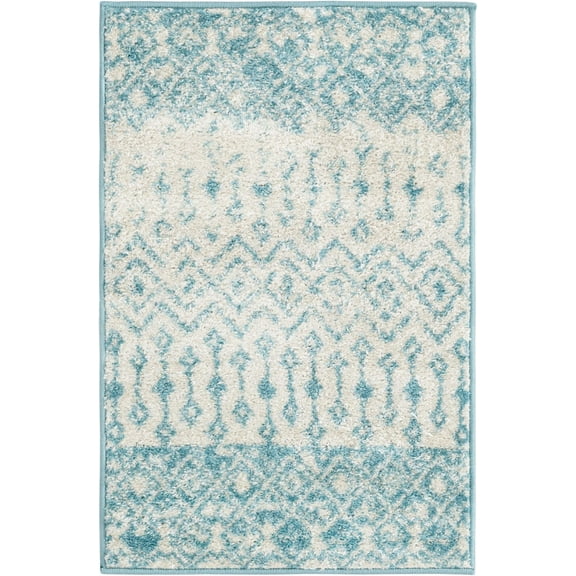 Rugs.com Moroccan Trellis Collection Rug – 2' x 3' Ivory Blue Medium Rug Perfect For Entryways, Kitchens, Breakfast Nooks, Accent Pieces