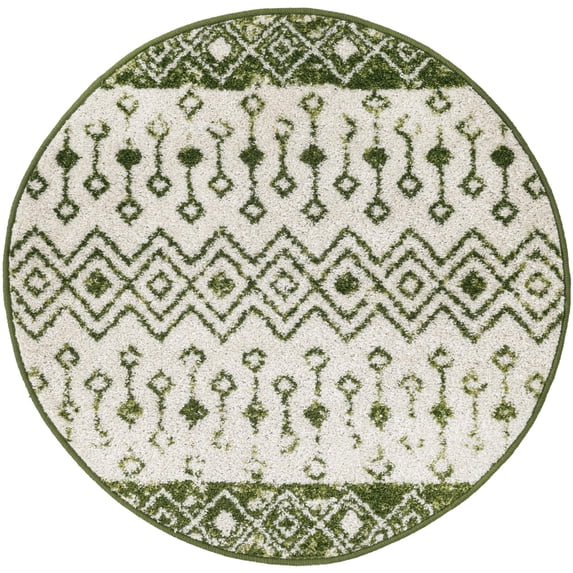 Rugs.com Moroccan Trellis Collection Rug – 3 Ft Round Ivory Green Medium Rug Perfect For Kitchens, Dining Rooms