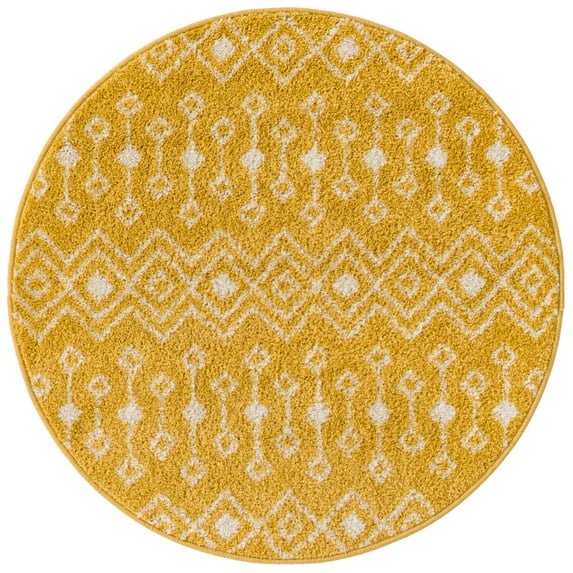Rugs.com Moroccan Trellis Collection Rug – 3 Ft Round Yellow Medium Rug Perfect For Kitchens, Dining Rooms