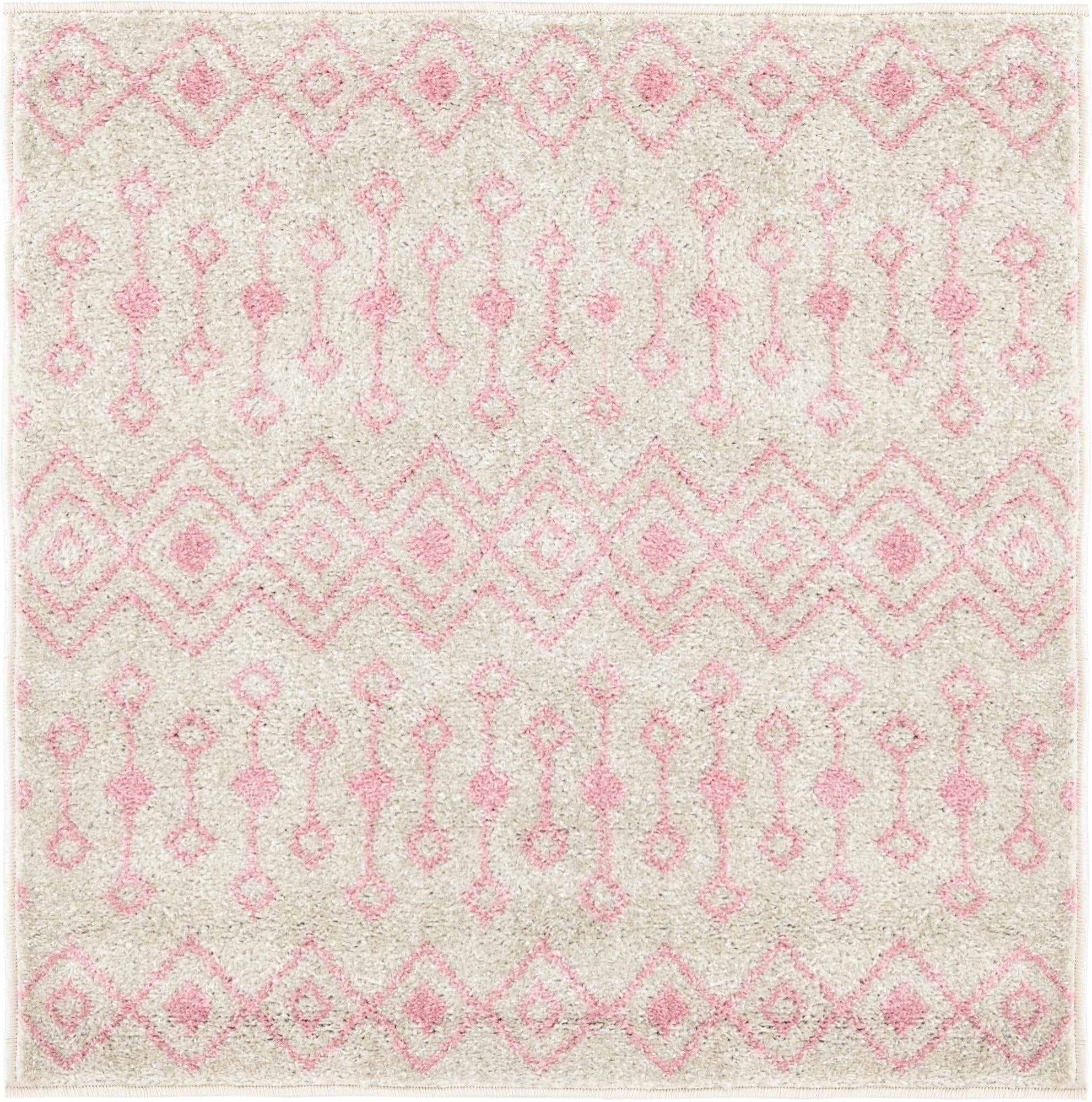 Rugs.com Moroccan Trellis Collection Rug – 3 Ft Square Ivory And Pink ...