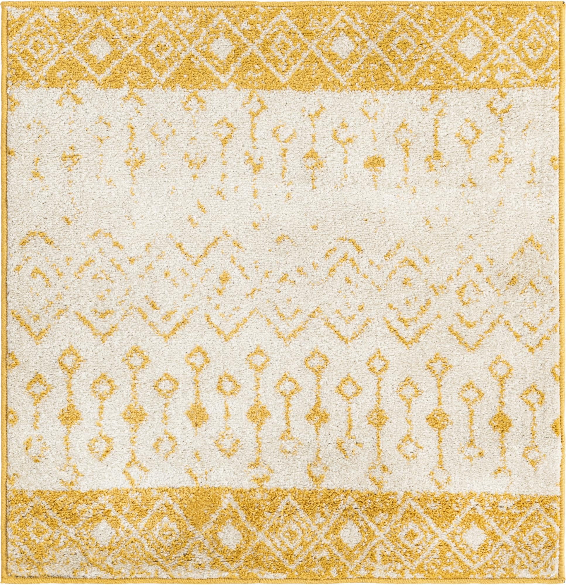 Rugs.com Moroccan Trellis Collection Rug – 3 Ft Square Ivory And Yellow ...